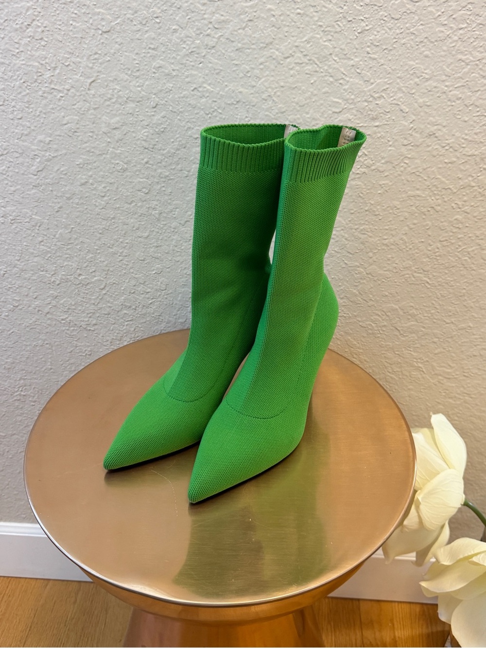 Green Pointed Toe Stretch Sock Boots